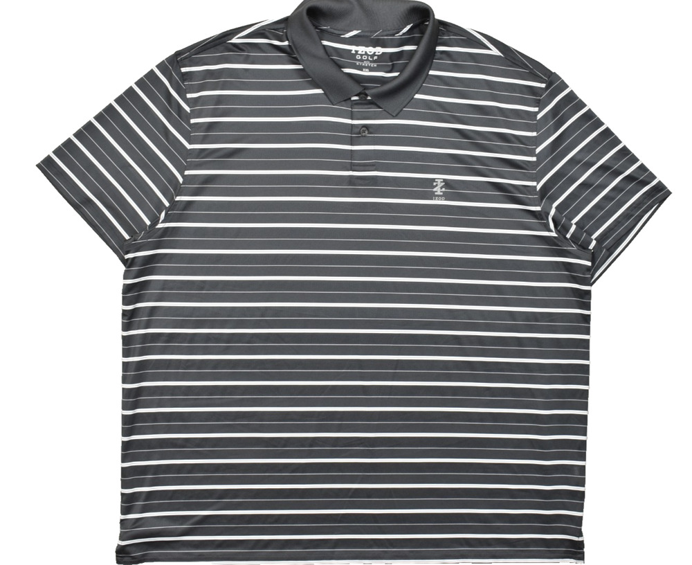 IZOD Golf Men XXL Polo Shirt Gray White Striped Short Sleeve Stretch Performance